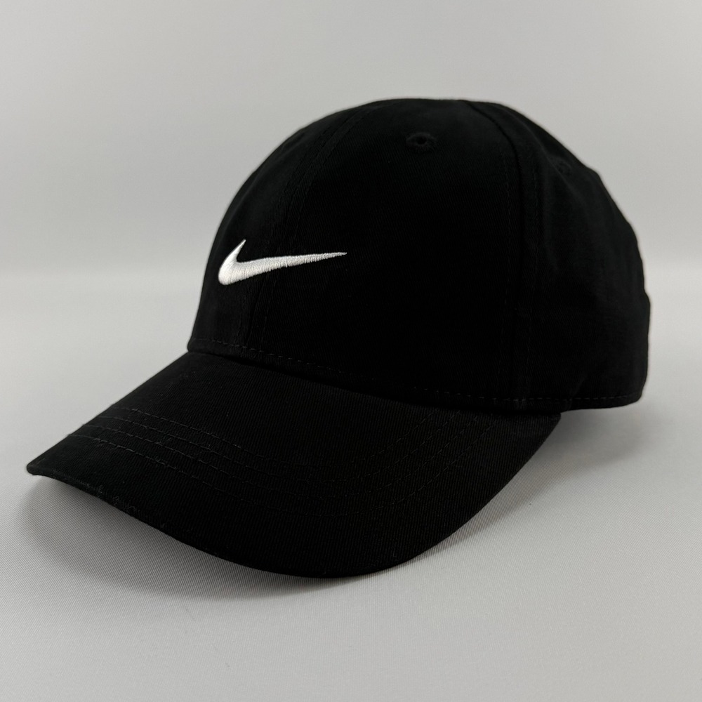 Nike Swoosh Baseball Cap Kids Child Black EUC Adjustable Classic